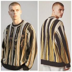 Carlo Colucci Personality Sweater Black Gold Textured Coogi Style  Vintage F287